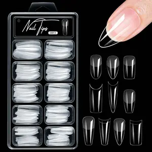 100 pieces of boxed nail scrub non-engraved grinding nail pieces, square round nail pieces, wear almond ballet nails, transparent nail tips, full stickers, half-paste nail sets, nail salon special tools