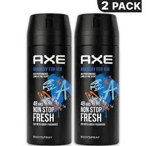 AXE Anarchy For Him Body Spray 2 Pack (150ml/5.o8oz) - High Performance 48-Hour Non-Stop Fresh Fragrance