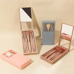 New 5-piece makeup brush set with mirror case, high-quality portable powder blush eye shadow brush with window