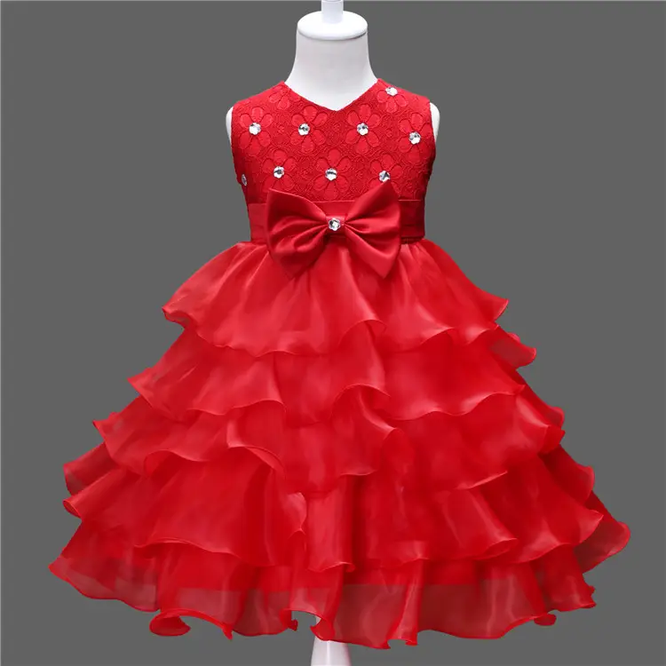 Christmas Dress for Girls Birthday Party Princess Dress Sleeveless Elegant Tulle Tutu Gown Red Color New Year Evening Prom Dress