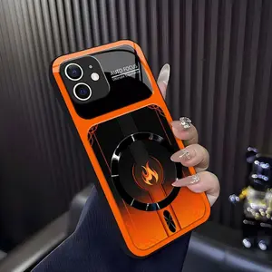 Cyber Mecha Flame MagSafe Compatible High Gloss Tempered Glass Protective Case with Shockproof Frame for [iPhone 12] 952