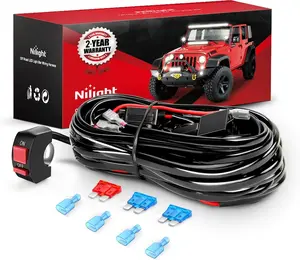 Nilight LED Light Bar Wiring Harness Kit Motorcycle Handlebar Switch 16AWG 2 Leads 12V On Off Push Button Switch for Motorcycle ATV UTV Driving Lights 7/8inch Red Black Lighting Outdoor  dealsforyoudays power relay blade fuse