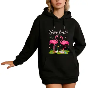 Happy Easter Flamingo Long Sleeve Hoodie – Adorable Flamingo Bunny Sweatshirt for Girls