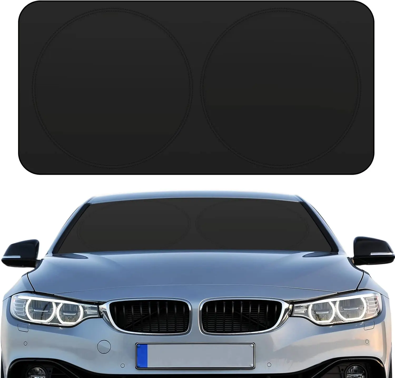 Windshield Sun Shade Foldable  Front Window Covers for  Accessories Sun Heat UV Rays Visor Protector Protection for Universal  SUV  (Solid Black)
