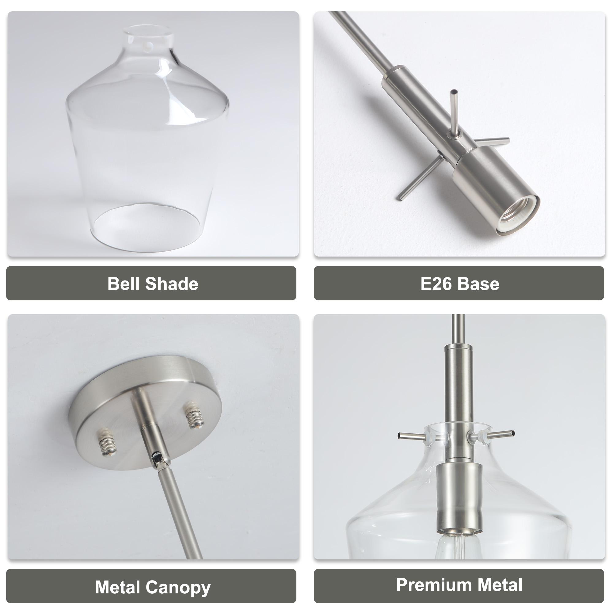 Clear Glass Bell Pendant Light Modern Single Head Hanging Lamp for Kitchen Island Black Gold Brushed Nickel Chrome Finish，E26，Bulb not included