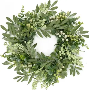 Green Eucalyptus Wreaths for Front Door Spring Summer Wreath with Eucalyptus Leaves,Olives Leaves,Mixed Berry for Indoor Outdoor Farmhouse Home Porch Wall Window Festival Wedding Decor
