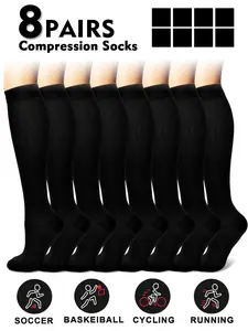 Compression Socks for Men & Women, 20-30mmhg Knee High Design, Running Performance Recovery, 8 Pairs for Circulation Support, Compression Athletic Socks