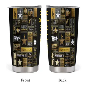 Hamilton Musical 20oz Tumbler, Logo Collage Design Tumbler, Music Atmosphere Tumbler, Coffee Tumbler, American Musical Gift, 20oz Double Silver-rimmed Tumbler, Kitchen Decor Tumbler, Stainless Steel Tumbler, Gift for Fans