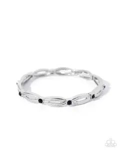 Sophisticated Satisfaction - Black Rhinestone Silver Stretchy Bracelet - Paparazzi