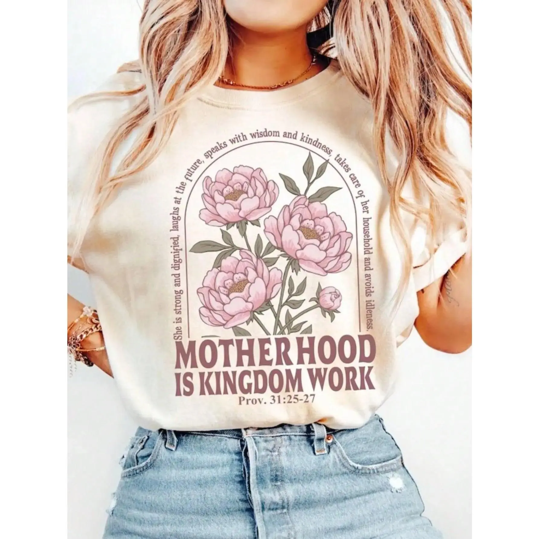 Retro Motherhood Is Kingdom Work  Shirt, Mothers Day Shirt, Christian Mom Gift,Religious Boho Floral Bible Shirt,Mom Life Tee