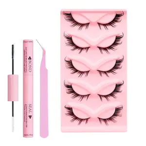 04＃ Fox Eyes 5 Pairs Mixed Colour False Eyelash Set, Eyelash Glue, Eyelash Tweezers, Beginner's Tool, Cat Eye Effect False Eyelashes, Natural Volume Eye Makeup Striped Eyelashes for Women and Girls.   lashes russian lash artist lash