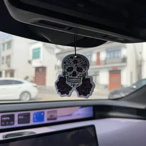 Skull Halloween Air Freshener with Floral Design, Mirror Hanging & Vent Clip, Natural Aroma Lasts 90 Days, Alcohol-Free and UV Resistant
