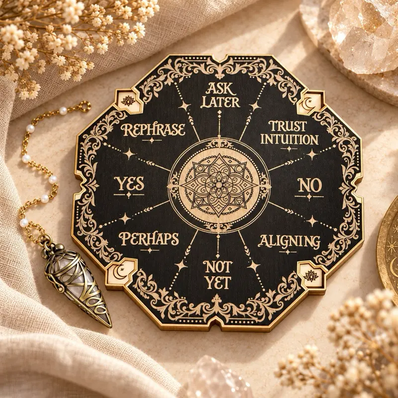 Mini Pendulum Board Set with Pendulum | 4 Inch Wooden Divination Board | Yes No Intuition Tool | Handmade Spiritual Gift