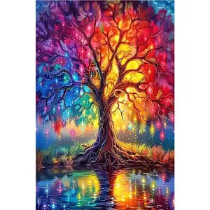 1PCS Diamond Painting Kit Colorful Tree with Lights DIY Rhinestone Embroidery Arts Craft Home Wall Decor