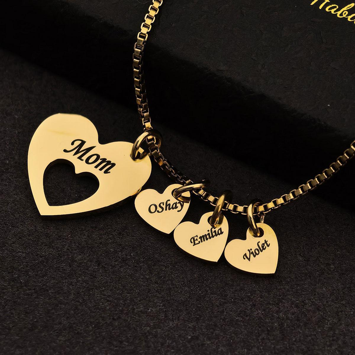 AS1988 Personalized Engraved Name Love Pendant Stainless Steel Custom Multi-name Necklace Holiday Birthday Gift for Mom