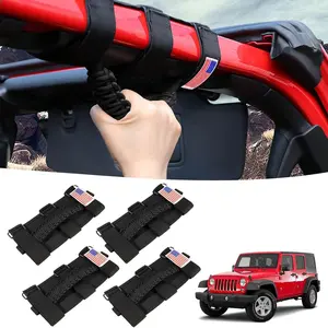 4 Pack Grab Handles Paracord Roll Bar for Jeep Wrangler Accessories CJ YJ TJ JL JK LJ JLU JKU Sahara Freedom Rubicon,Gladiator JT 1955-2023 Interior Accessories with America Flag(Black)