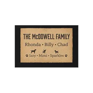Personalized Family Name Door Mat Outdoor Rug | Custom Pet Names, Paw Prints