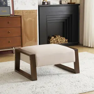 Modern Storage Ottoman with Rubberwood Legs - 300lb Capacity Multifunctional Footrest for Living Room, Small Spaces (Beige)