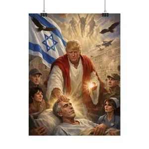 [UNFRAMED POSTER] [SALE OFF 40%] Trump As Jesus Healing The Sick Epstein Meme Poster, Promised To Me 3000 Years Ago Political Satire, Popular Satire Anti Trump