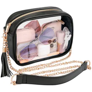 Clear Crossbody Bag for Stadiums - TSA Approved Cute Purse for Cosmetics Concerts, Sports Games & Events, Adjustable Strap, Lightweight & Secure Wallet Sunglasses