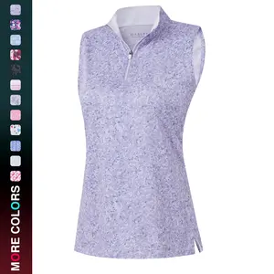 MAELREG Golf Shirts for Women Sleeveless Collared Zip Up Patterns Polo Moisture Wicking Dry Fit Lightweight Tennis Tank Top
