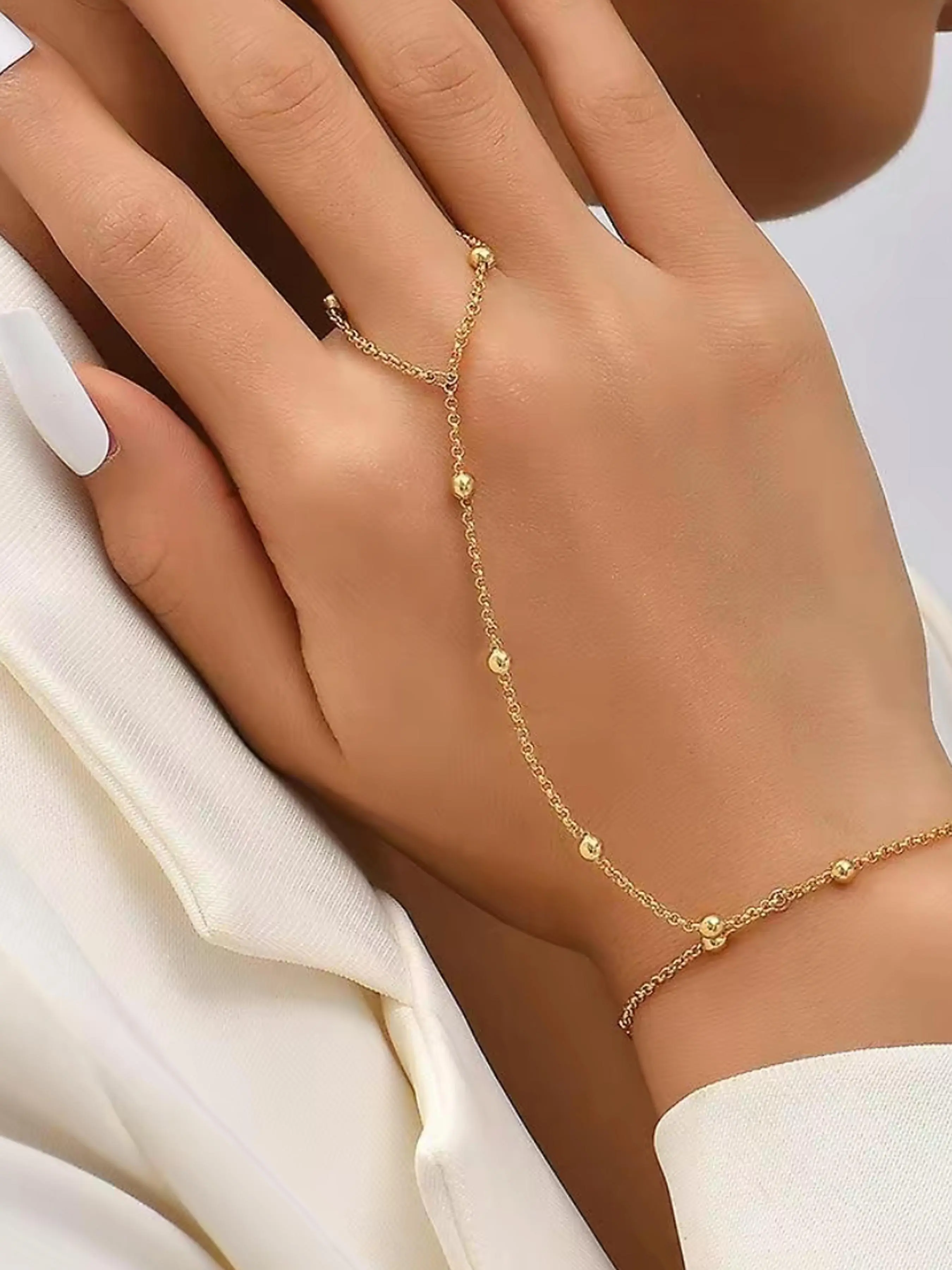 Fashionable Minimalist Ring Bracelet Hand Chain Beaded Bracelet, Alloy Chain Bracelet, Stackable Bracelet, Stylish All-match Hand Jewelry for Women & Girls, Trendy Exquisite Jewelry As Gift