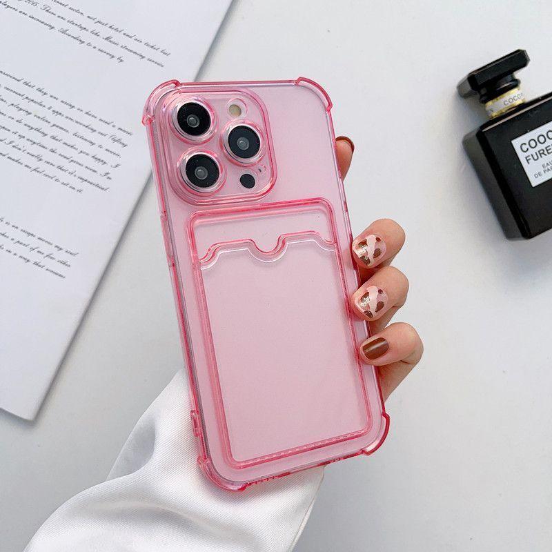 Clear Shockproof Wallet Phone Case Card Slot Card Holder for iPhone 11-17 Pro Max Plus Air, Slim Soft TPU Protective Cover Cute Card Pocket Design Gift
