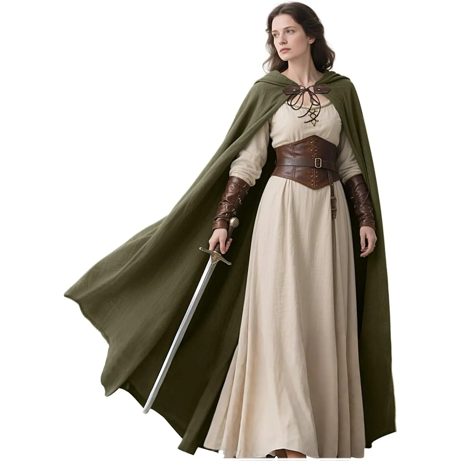 Medieval Hooded Cloak Linen Renaissance Cape with Hood - Halloween Hobbit Cosplay Witch Wizard LARPGift.