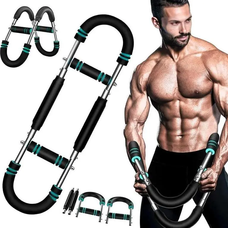 Adjustable Power Twister Bar with Foam Handles, Detachable 60-120lb Metal Spring Exerciser for Strength Training, Home Workouts & Toned Arms, Fitness Accessories, Biceps, Portable