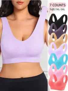 [Plus Size]Women's Soft Comfortable Double Layer Wireless Seamless Bra, No Padding, Non Underwire, Breathable Simple Basic Top, Lady Lingerie Casual Push Up Underwear,Perfect For Daily Wear,Every Day or Sleeping Wear, Supportive Bra