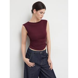 Cider Boat Neck Solid Ruched Tank Top SummerWins Dealsforyou