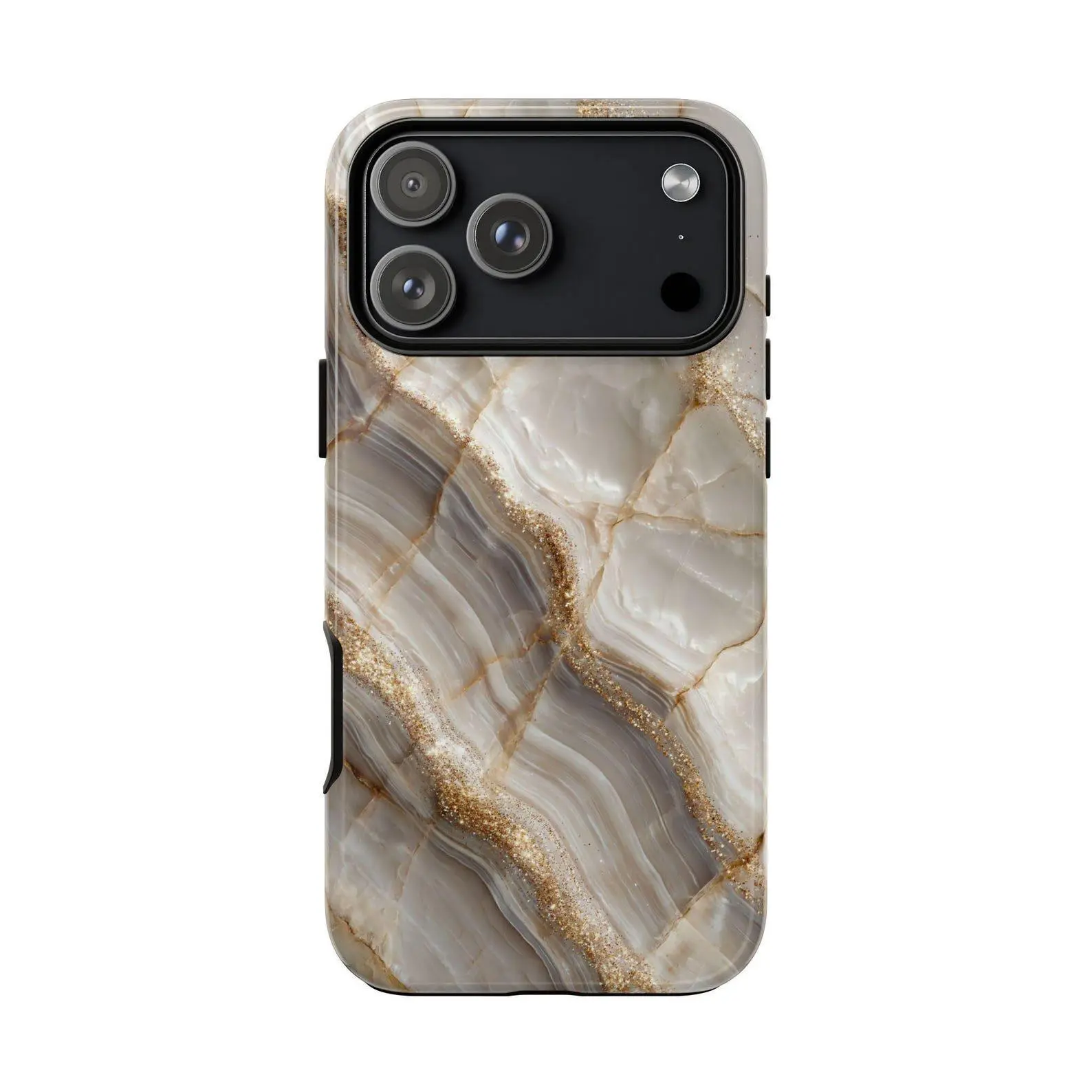 Cream Marble Gold Vein Geode Rock Phone Case: iPhone 17 17e 16 15 14 13 12 Pro Max Air | Galaxy S26 | MagSafe Wireless Charging