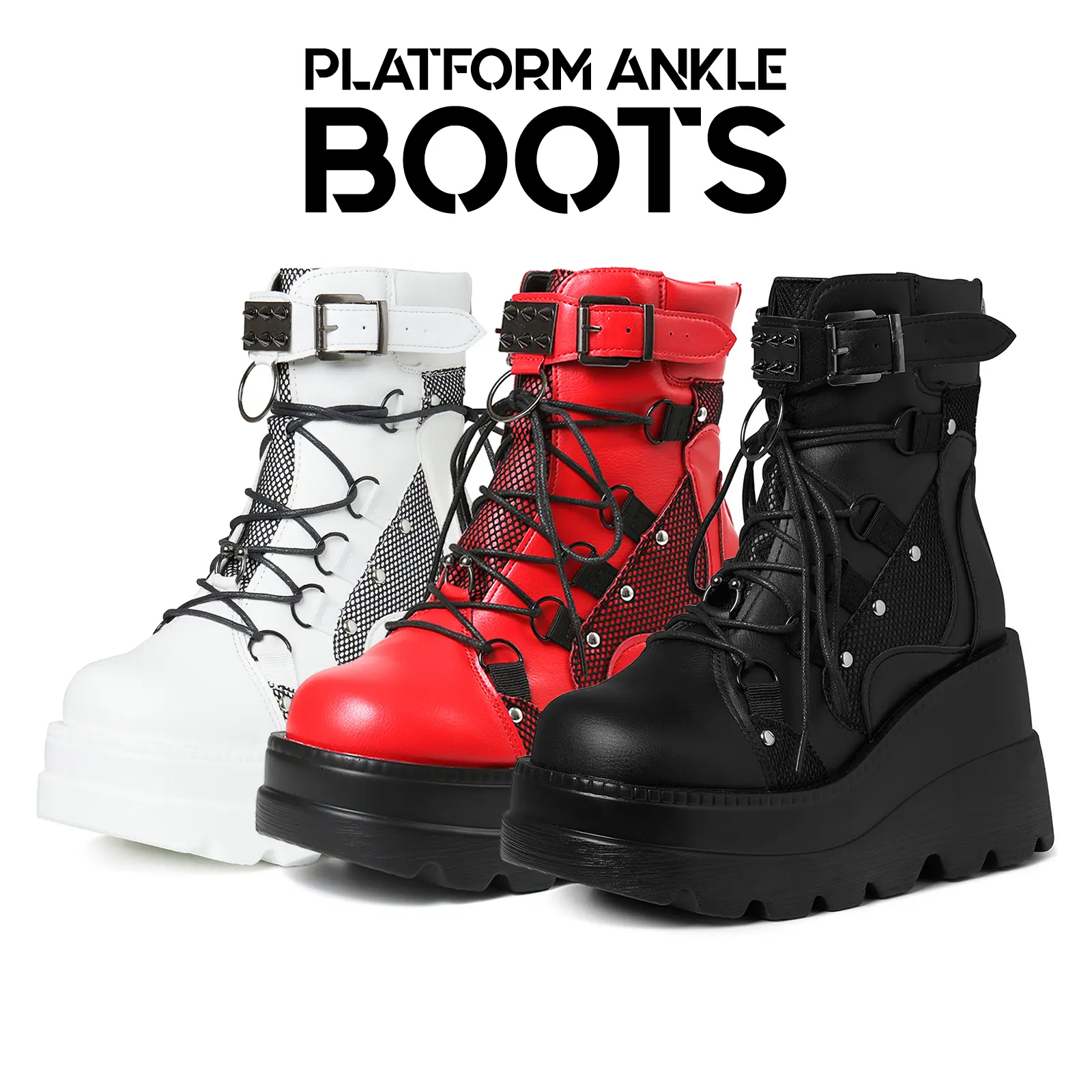 CELNEPHO Gothic Platform Boots for Women Lace Up Studded Buckle Stacked Wedge Heel Combat Ankle Boots Fashion Jennifers Body Boots