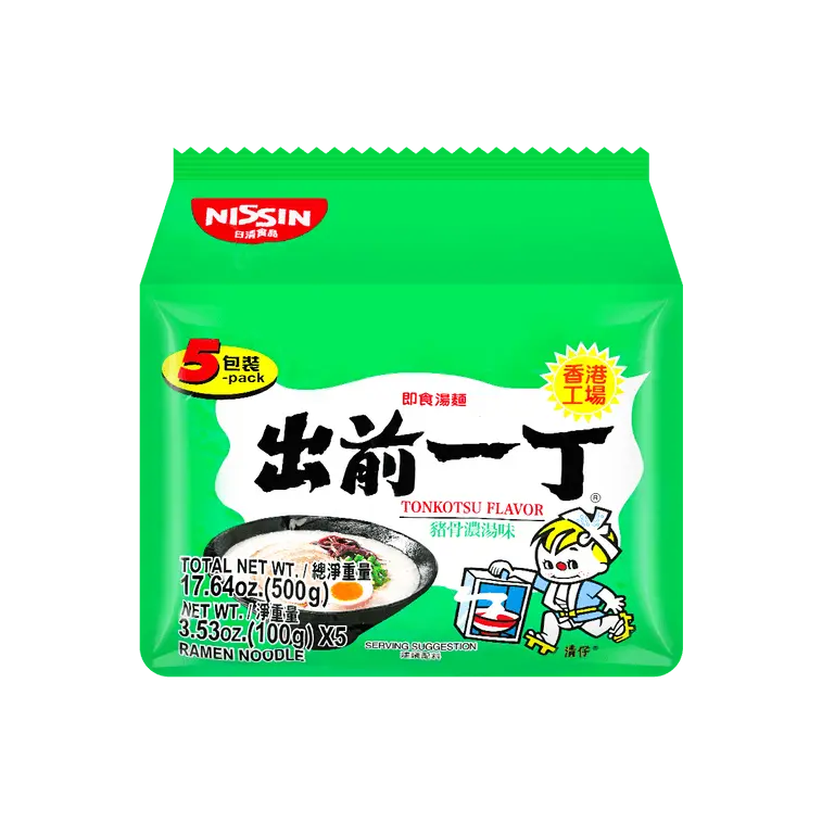 Nissin Demae Ramen Tonkotsu Pork Flavor Instant Noodles - 100g x 5 Pack, Creamy Soup, Wheat Flour, Adults, Ambient, Contains MSG, Hearty Pork Finish