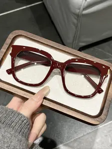Women's Wine Square Frame Glasses, Square Frame Eyeglasses, Fashion New Trend Decorative Flat Lens Eyewear, Daily Versatile Style Accessories