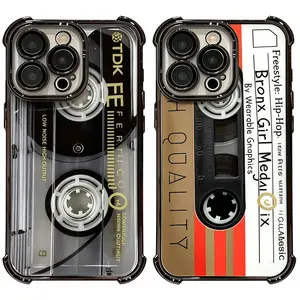 Luxury Retro Cassette 2D Pattern Plating Phone Case For iPhone 17 16 15 14 13 12 11 Pro Max Plus Air & Samsung Galaxy S26 S25 S24 S23 S22 S21 FE Ultra Plus  Anti-Fall Transparent Soft Back Cover