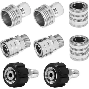 M MINGLE Ultimate Pressure Washer Adapter Set Stainless Steel Universal Fittings M22 Swivel to 3/8 Inch Quick Connect 3/4 Inch to Quick Release 8 Pack Christmas Gift for Pressure Washer Accessories Cleaning Tools