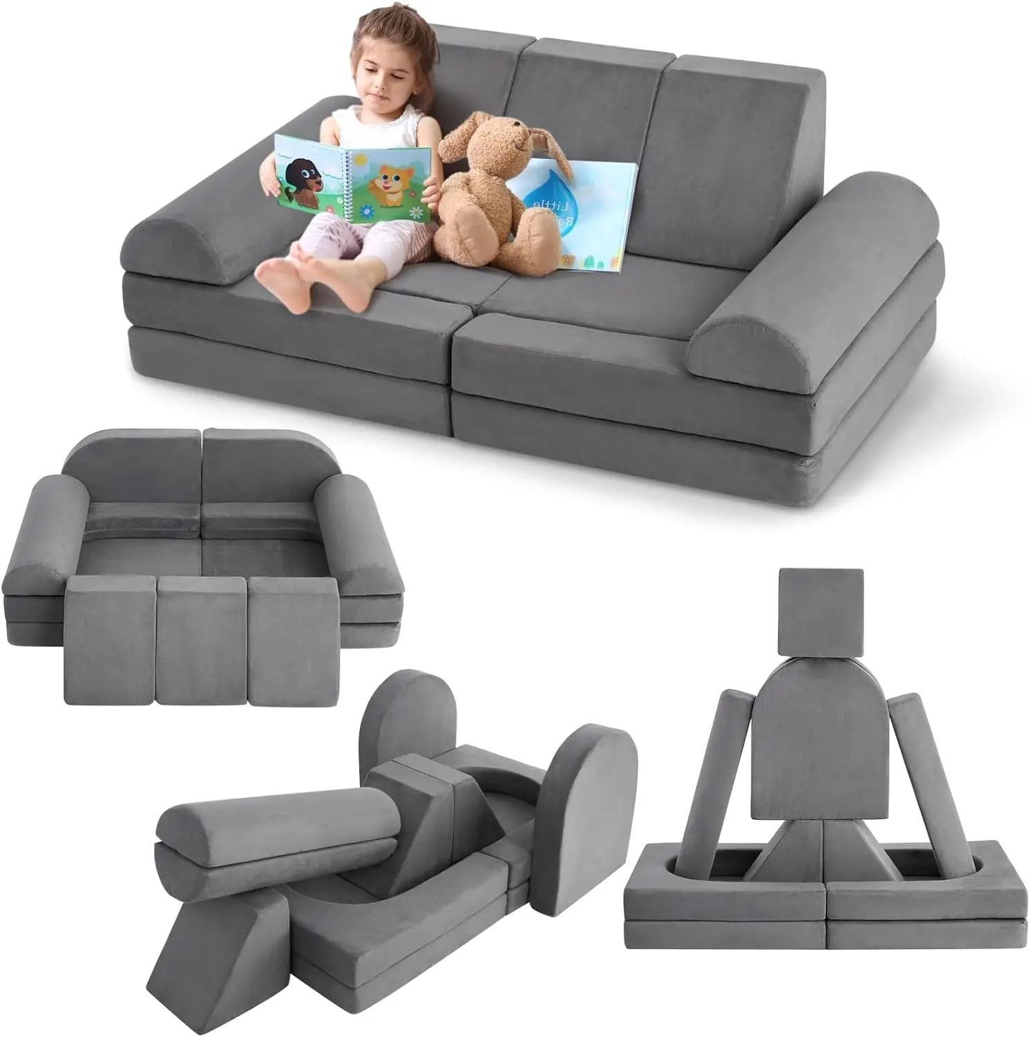 GAOMON 10-Pcs Modular Kids Play Couch - Kid-Safe, Playful, Sensory Play Sofas, Soft Foam Toddler Couch with Ball Pit, Convertible Child Sectional for Bedroom, Playroom, Kid-Safe Sofas