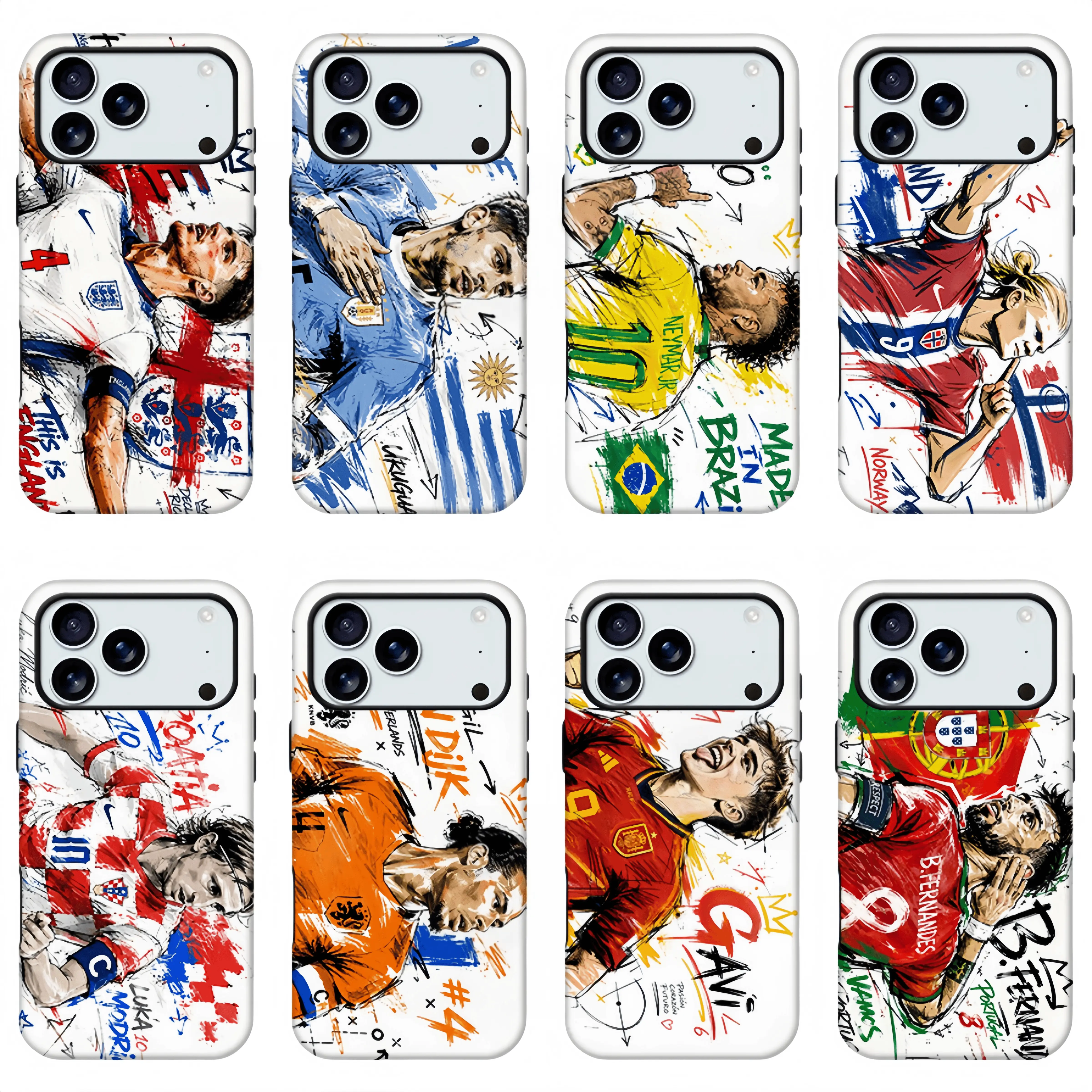 Vintage Graffiti Sketch Football Player Phone Case,Art Painting Soccer Fan Trendy   designer   Case  ,National Team Sports Protective Cover for iPhone17 ProMax /16/15/14/13/12/11 Plus for Samsung phones, suitable for both men and women,