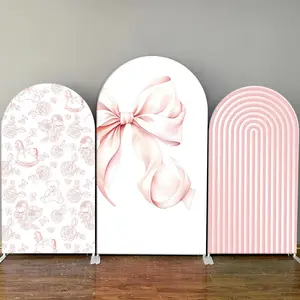 Girl's Birthday Arch-Shaped Background Cover With Pink Bow Tie Theme for Baby Shower Party Decoration Photography Background