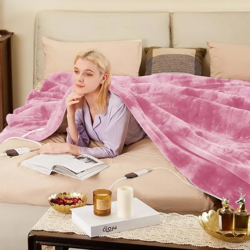 DailyLife Polyester Heated Flannel Sherpa Electric Blanket - Solid Colors, 6 Heat Levels, LCD Display Temp Control, Scheduled Shutdown, Machine Washable, 19ft Cord, 3 Buttons, Cozy Nights Use, Flexible Use, Father's Day Gift