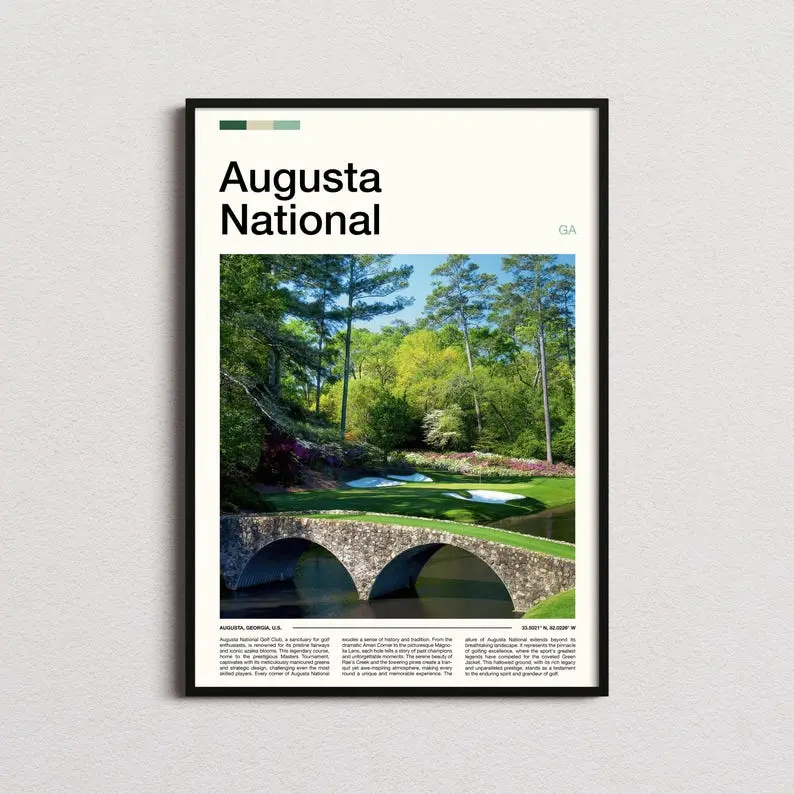 Augusta National Golf Course Graphic Paper Poster with Border - Multi-Size (24x36, 30x30) Home Decor Products, Collectibles, Wall Art for Golf Enthusiasts