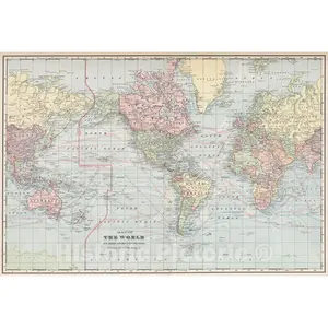 World Map on Mercators Projection, 1901 - Historical Map Print