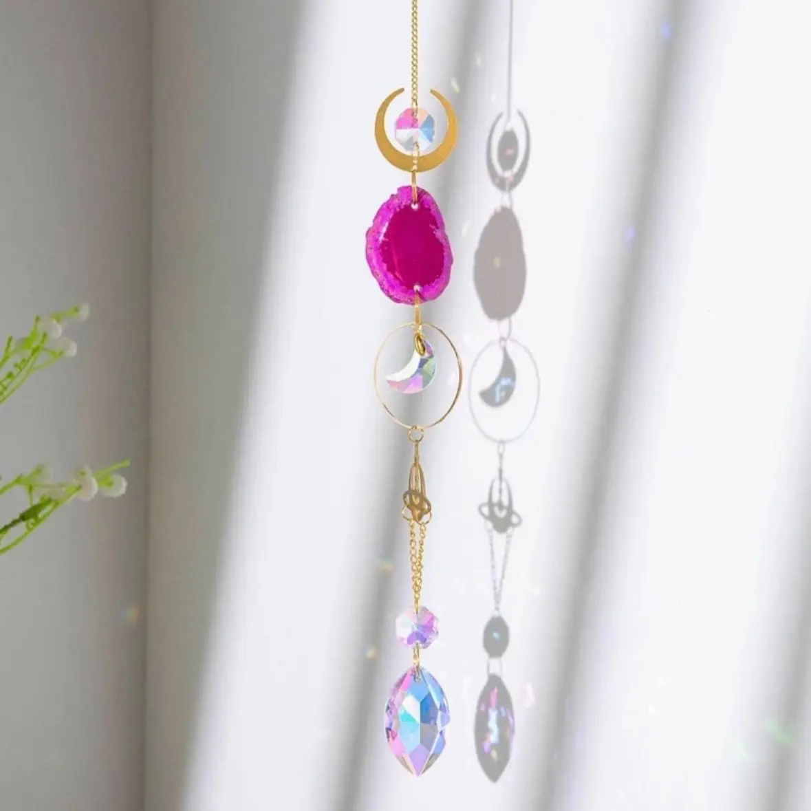 Artificial Crystal Wall Hanging Decor with Eye and Star Moon Pattern Suncatcher - Home Hanging Ornament - Hangable, Decoration