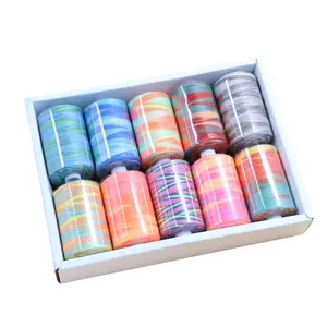 Vibrant Polyester Material Sewing Thread Set, Seamless Stitching, 914.4m X 10 Rolls, Gradient Rainbow Colors, Ideal for Sewing Machines & Crafts