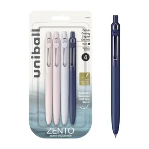 uni-ball Zento Gel Ink Rollerball Pens, 4 Black Medium Point Smooth Writing Pens, Colored Japanese Pens, Muted Colors