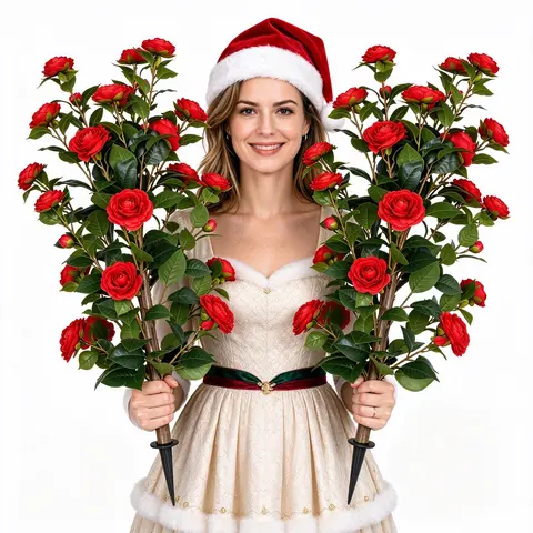 Decorative 2-Piece 35" Faux Camellia Tree & Shrub Set, Weather-Resistant Fading-Free Faux Floral Arrangements, Indoor/Outdoor Plants, Boxed Home Decor, Wardrobe/Garage Accent, Housewarming Gift