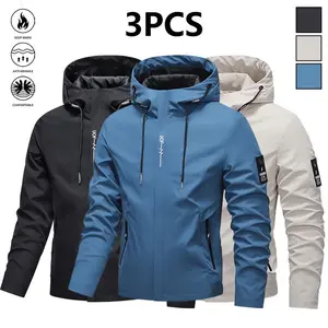 2026 Men's Solid Color Waterproof Windbreaker with Drawstring Zip-up Hood, Casual Long-Sleeve Outdoor Sports Jacket, Four Pockets, Level Four Men's Apparel Series Menswear Coats