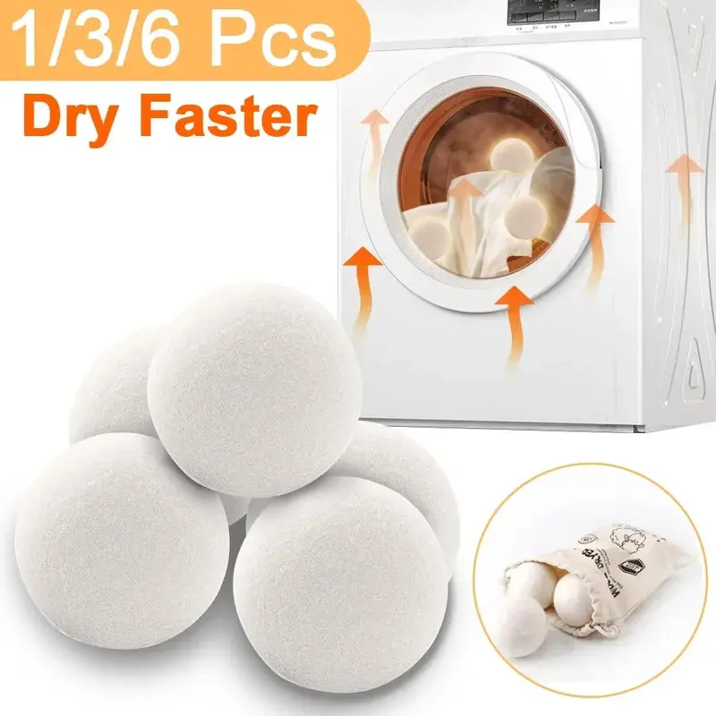 Reusable Wool Dryer Balls Set, 6-Piece Anti-Tangle Laundry Softener Kit with 4/5/6cm Sizes, Long-Lasting Home Laundry Room Accessory, Quick-Drying for Sheets & Clothes, Shortens Dry Time (1x5cm), 5Cm