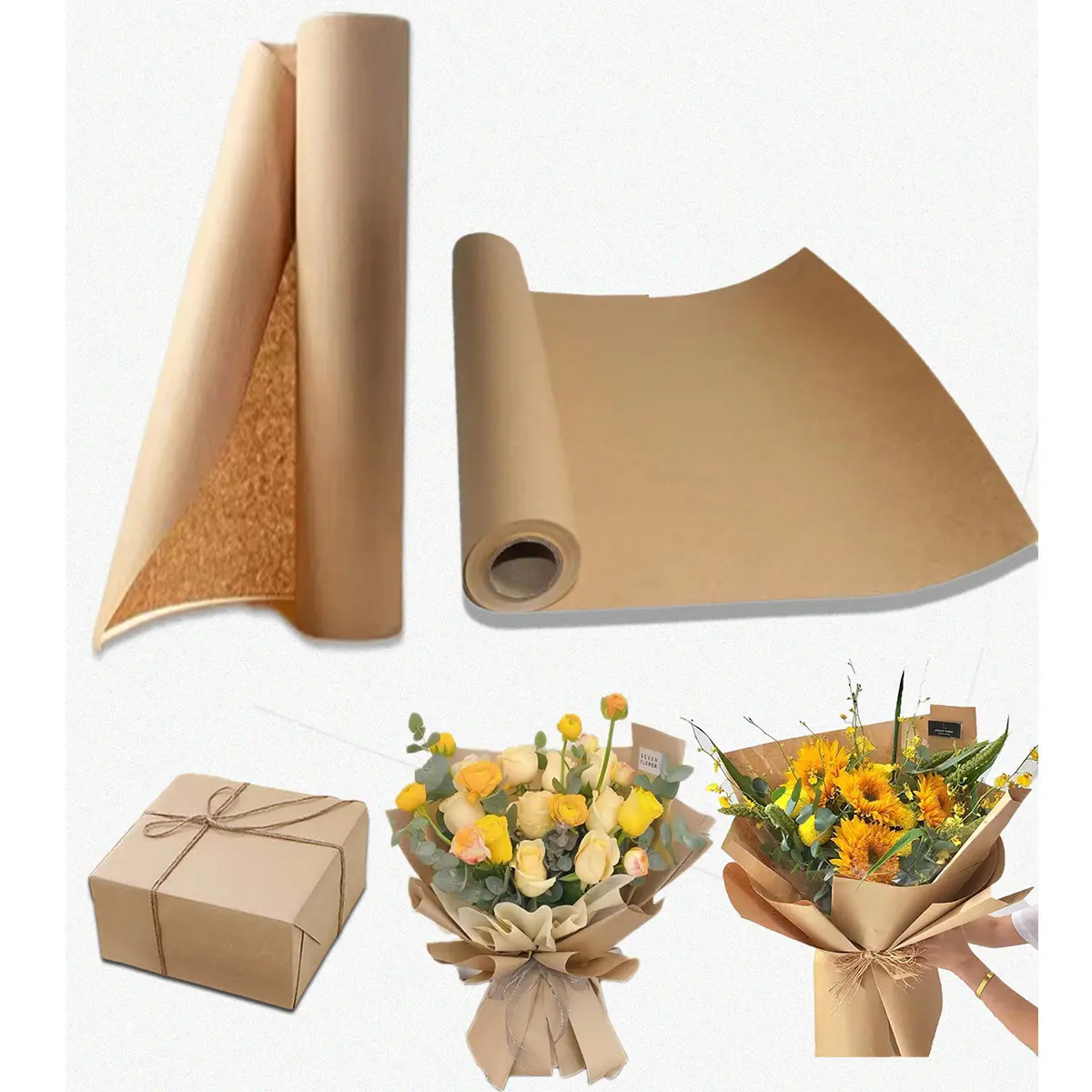 Kraft paper roll, solid-color gift wrap, gift basket wrap for bouquets, crafts, shipping, weddings, holidays, decorations, Flower Wrapping Paper